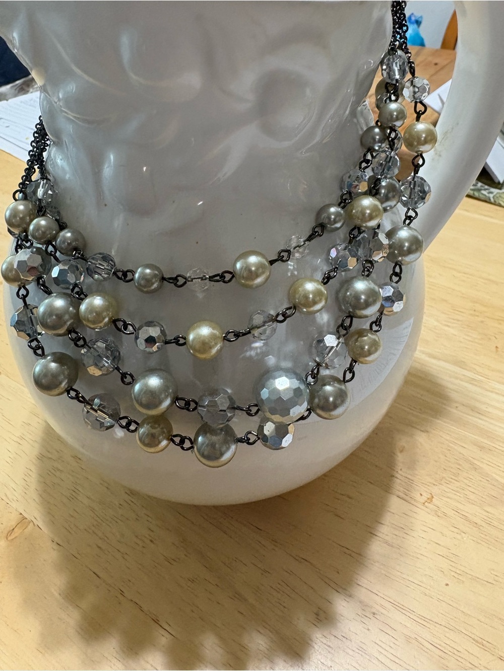 Lia Sophia Vintage Multi-Strand Grey Pearl and Faceted Crystal Necklace